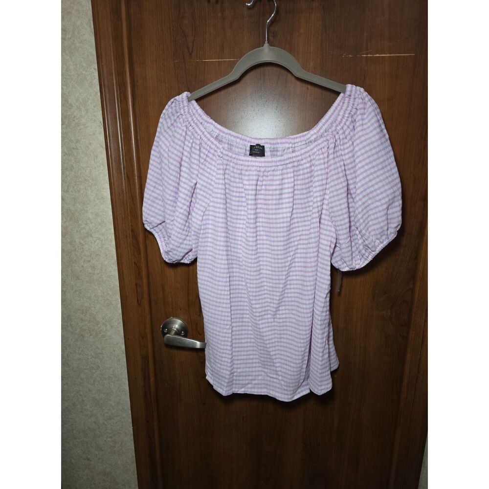 Lane Bryant Blouson-Sleeve Convertible Top Sz 14/16 EUC Violet/White